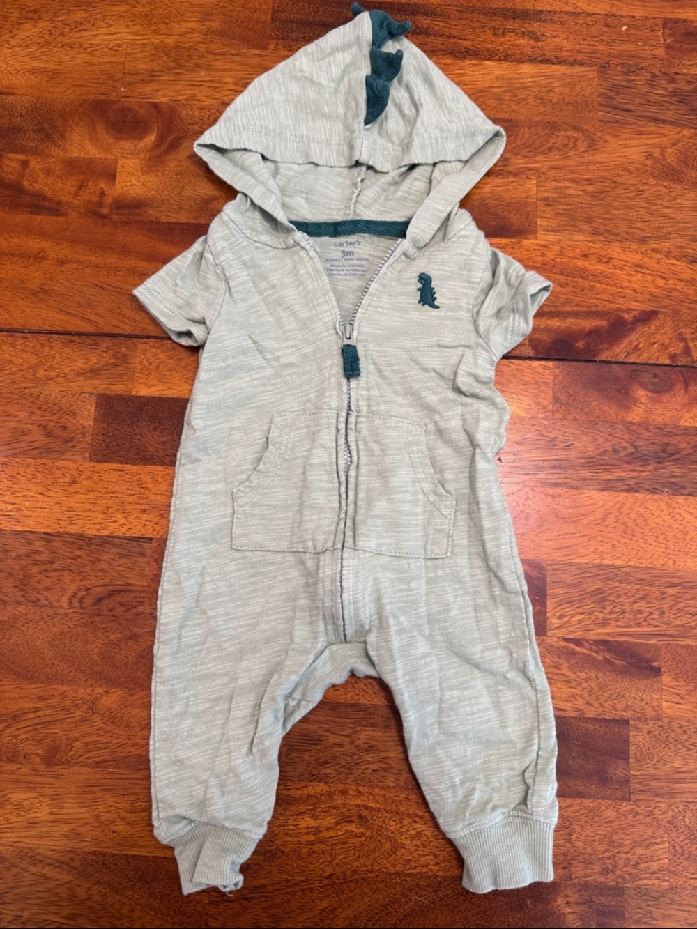 Carter's Light Sage Green Hooded Dino Romper